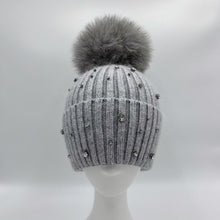 Load the image into the Gallery viewer, Hat with fox pom pom and crystals