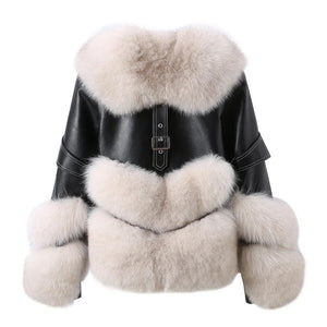 giacca in pelliccia di volpe con pelle