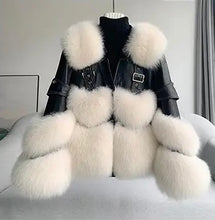 Load image into Gallery viewer, giacca in pelliccia di volpe con pelle nera