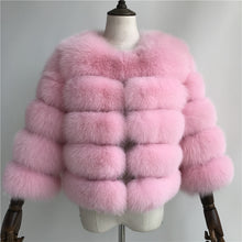 Load image into Gallery viewer, Pelliccia di volpe rosa chiaro corta senza collo con maniche