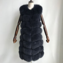 Load the image into the Gallery viewer, Gilet lungo in pelliccia di volpe blu navy