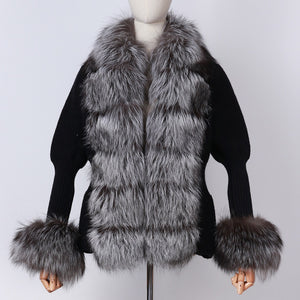 Cardigan di lana con pelliccia di volpe argentata