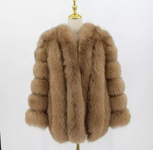 Load the image into the Gallery viewer, Pelliccia di volpe lunga con maniche teddy brown