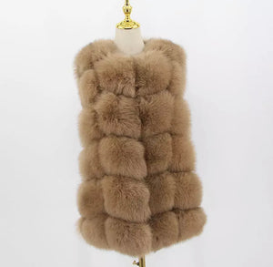 Gilet di volpe lungo teddy brown