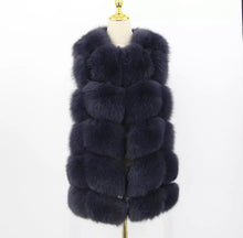 Load the image into the Gallery viewer, Gilet di volpe lungo blu navy