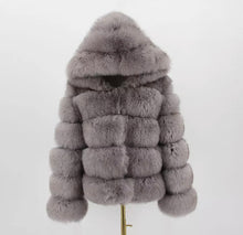 Load image into Gallery viewer, Pelliccia di volpe con cappuccio grigio classico