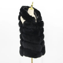 Load image into Gallery viewer, Gilet lungo in pelliccia di volpe con cappuccio nera