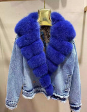 Load image into Gallery viewer, Parka denim con pelliccia di volpe blu
