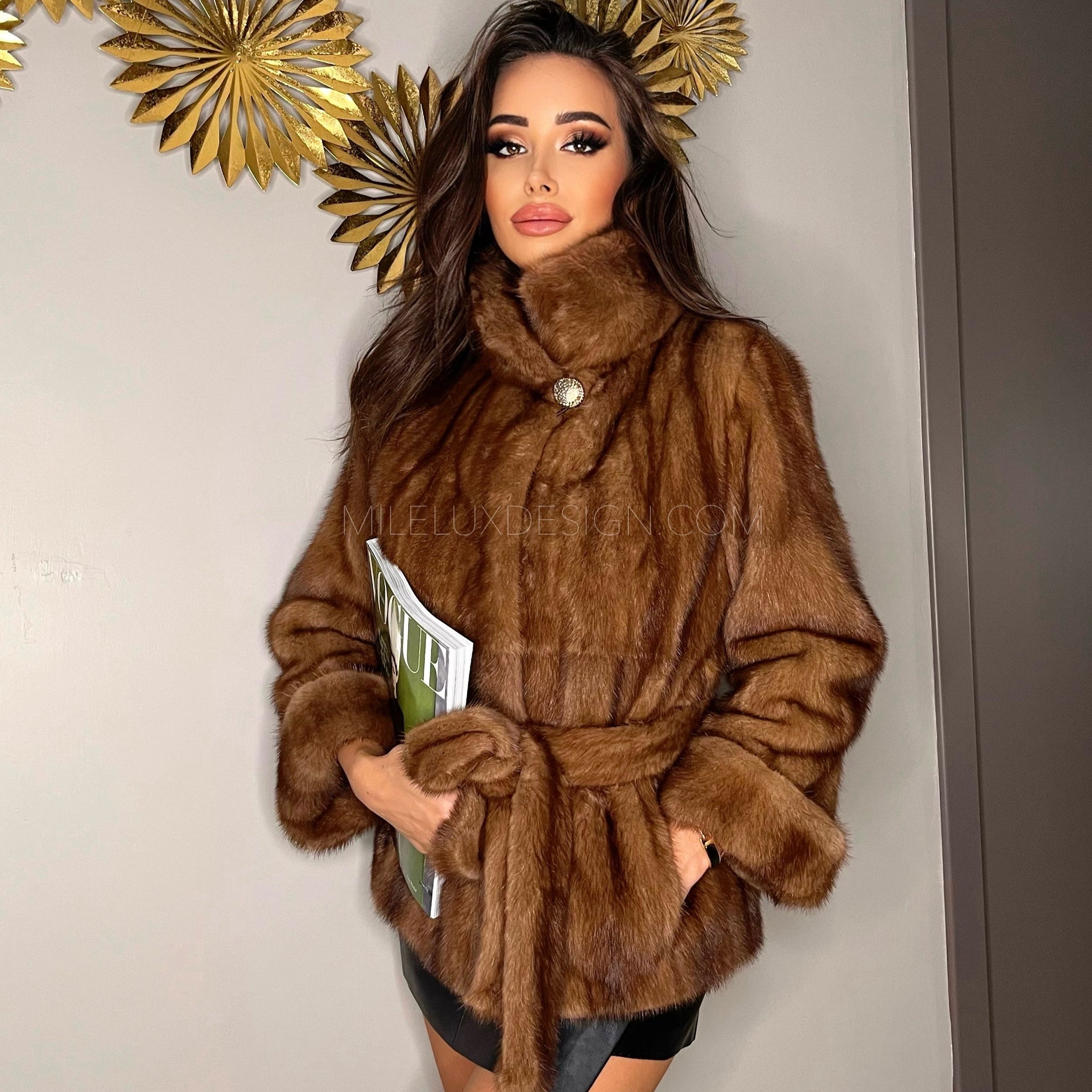 Kristel brown demi buff mink coat for women – Mileluxdesign